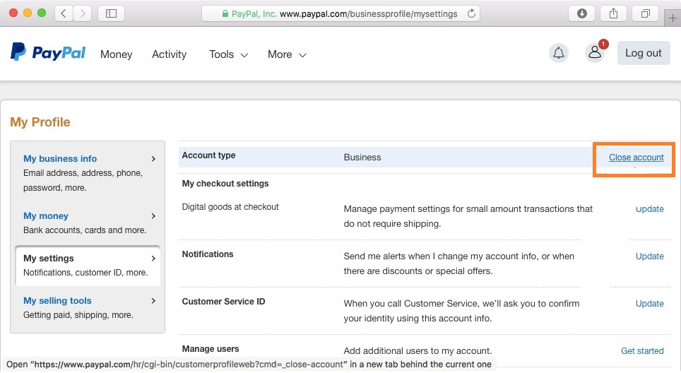 close paypal account